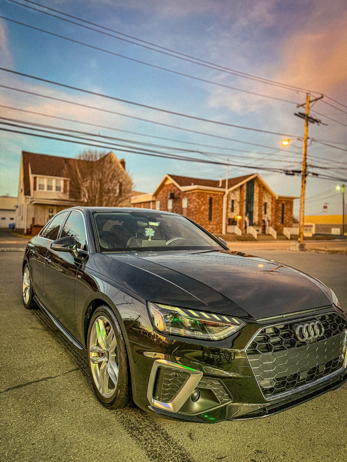 Black Audi S4 ceramic coated, photographed at sunset